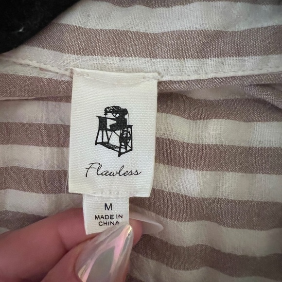 Flawless Women’s Long Sleeve Button Up Beige White Striped Cotton Shirt Size M - Picture 4 of 4